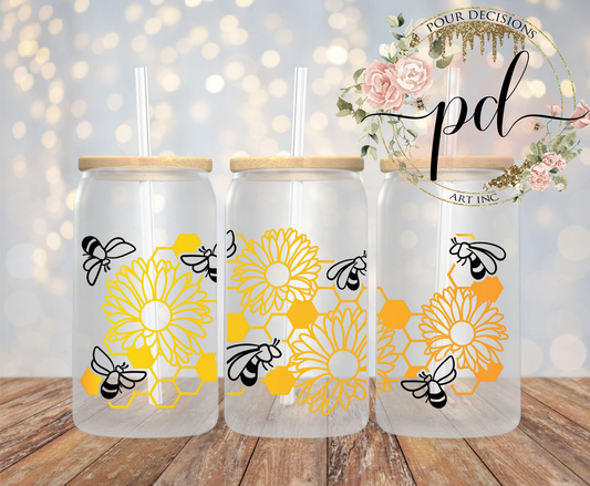 Yellow floral bees UV 16oz wrap