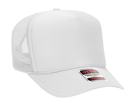 White Otto 5 Panel High Crown Mesh Back Trucker Hat