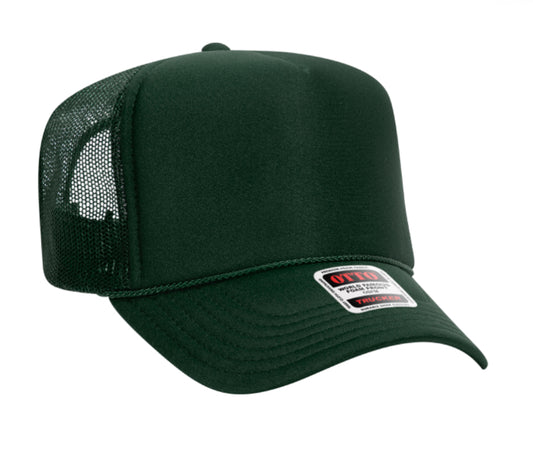 Dark Green Otto 5 Panel High Crown Mesh Back Trucker Hat