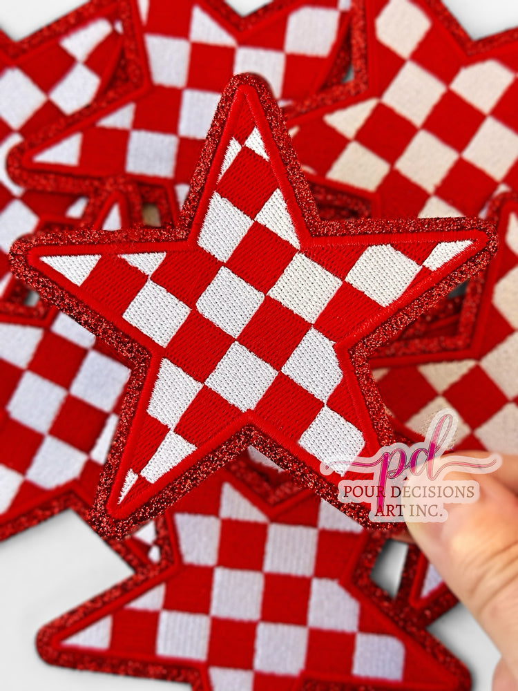 Checkered Glitter Star Patch 4 inch©️