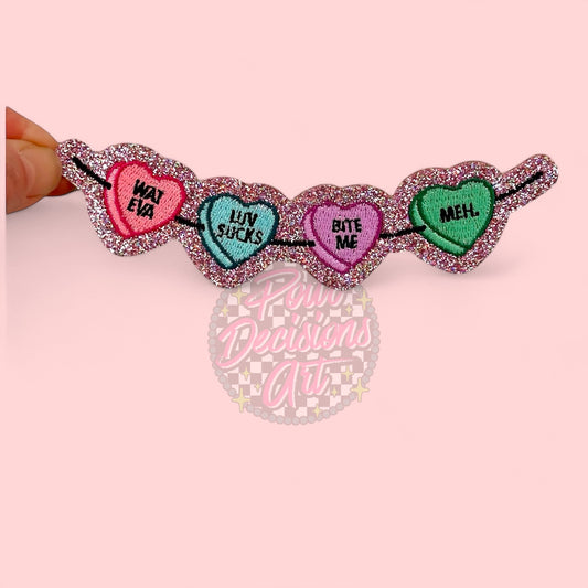 6” Pink Holographic Conversation Heart String Patch