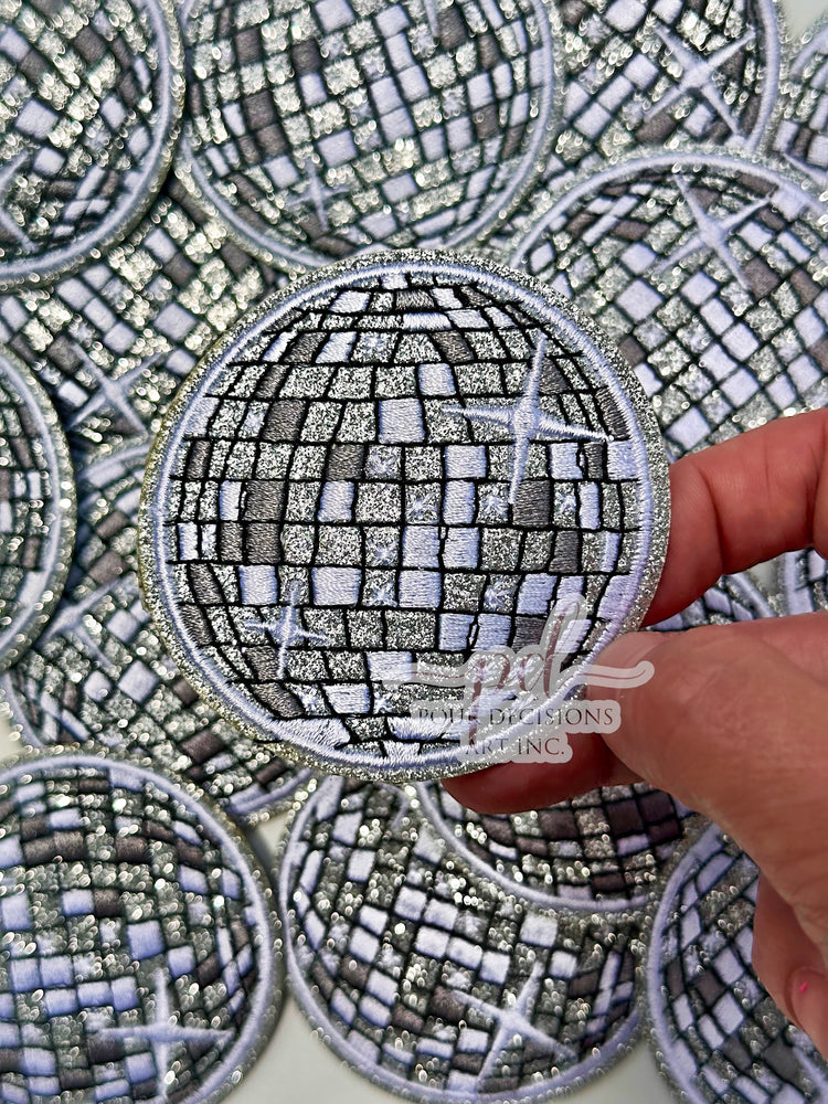 Silver glitter disco ball patch