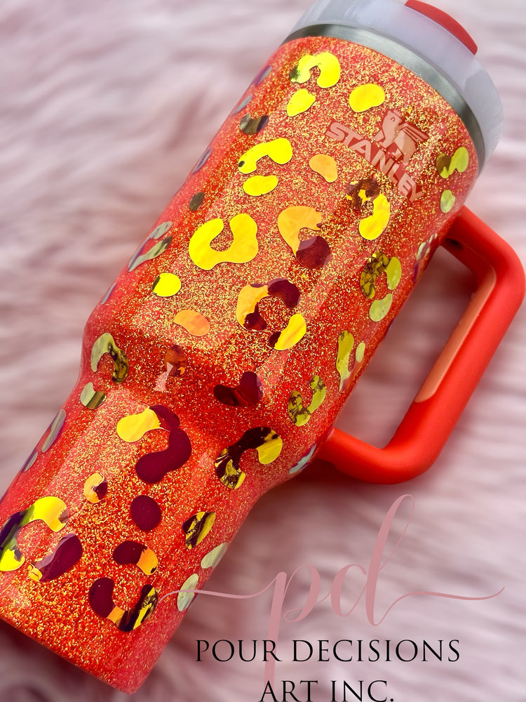 40oz quencher Tigerlily holographic neon leopard print tumbler