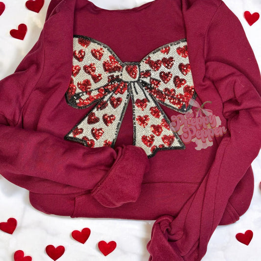 Large Apparel Heart Bow Sequin & Glitter Patch