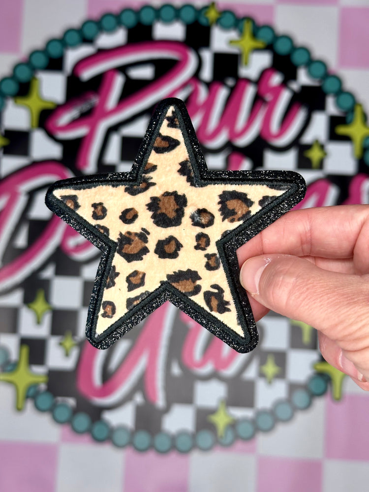 Fuzzy leopard glitter star