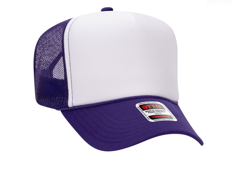 Otto purple & white trucker high crown