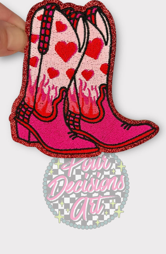 Valentines Boots Glitter Patch