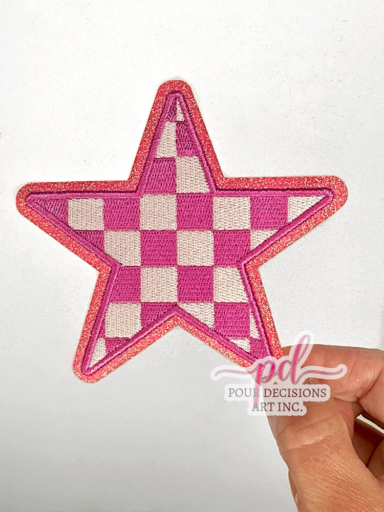 Checkered Glitter Star Patch 4 inch©️