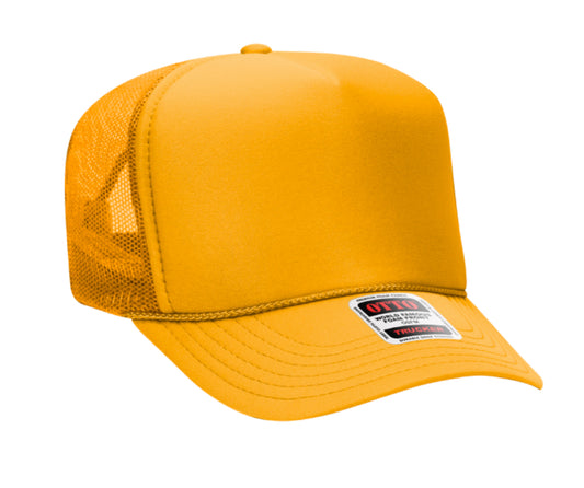 Gold Otto 5 Panel High Crown Mesh Back Trucker Hat