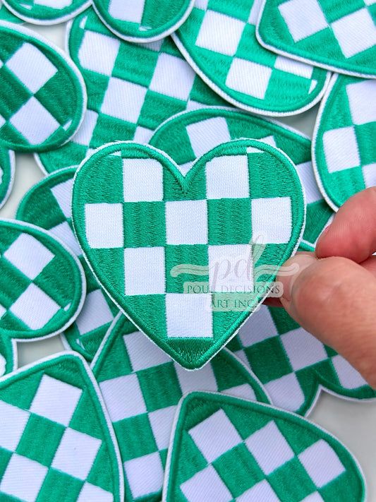 Turquoise checkered heart patch