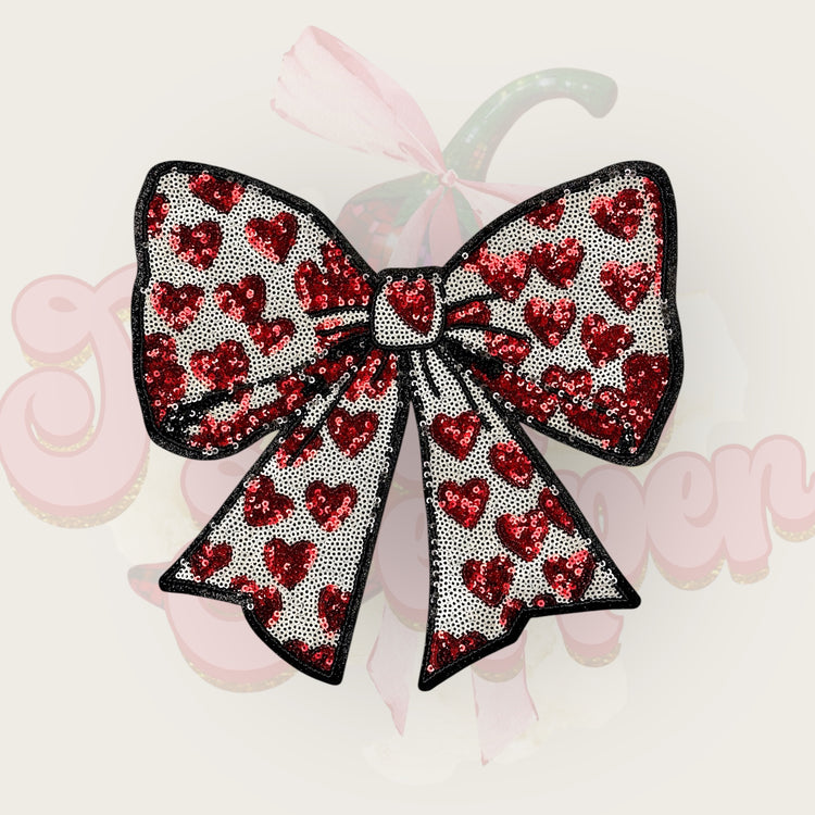 Large Apparel Heart Bow Sequin & Glitter Patch