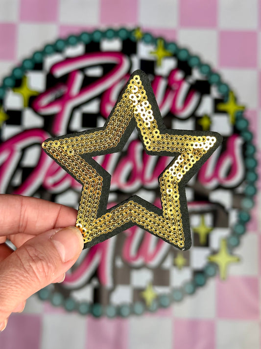 Black & Gold Sequin Hollowed Star Patch