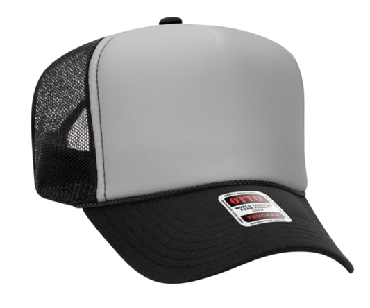 Black & Gray Otto 5 Panel High Crown Mesh Back Trucker Hat