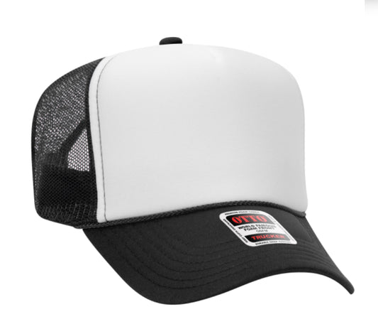 Black & White Otto 5 Panel High Crown Mesh Back Trucker Hat