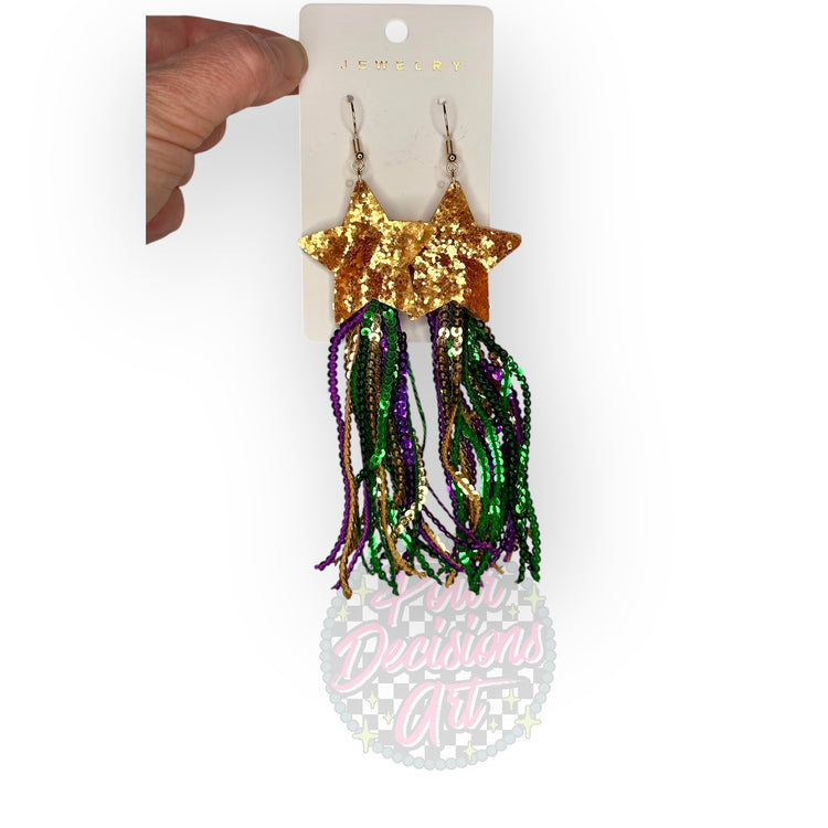 Glitter & Sequin Mardi Gras Dangle Earrings