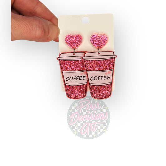 Acrylic Glitter Coffee & Heart Earrings