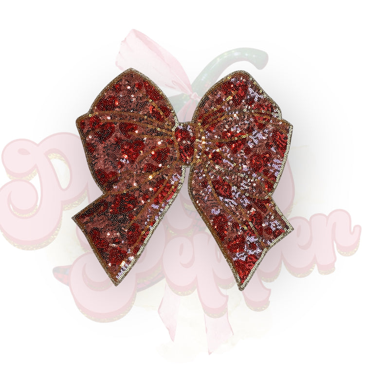 Large Apparel Heart Bow Sequin Patch