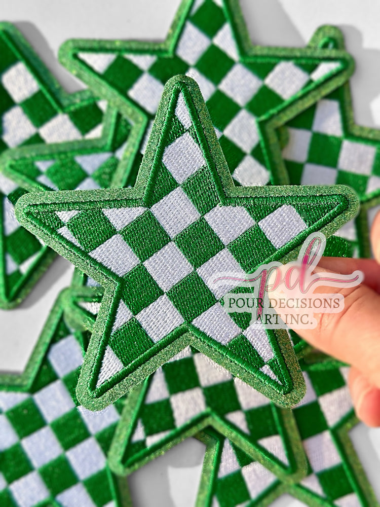 Checkered Glitter Star Patch 4 inch©️