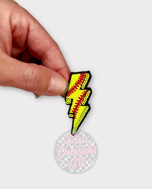 2” Softball sequin bolt patch