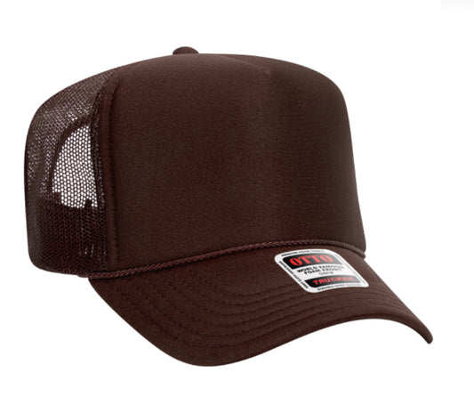 Brown Otto 5 Panel High Crown Mesh Back Trucker Hat