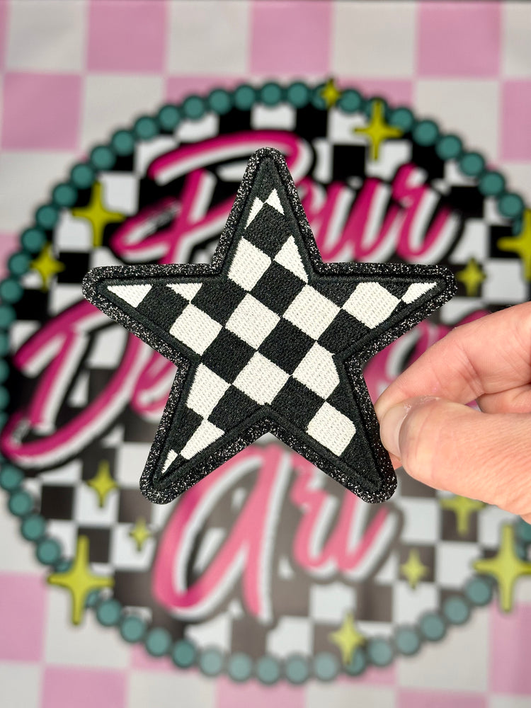 Checkered Glitter Star Patch 4 inch©️