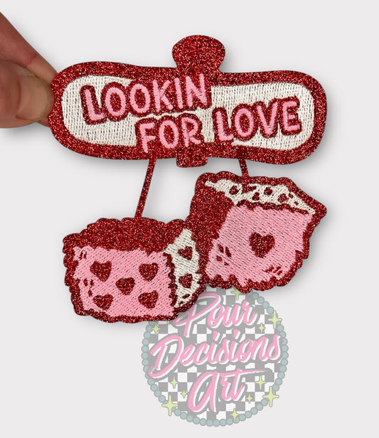 Looking For Love Rearview Mirror Dice Glitter Patch