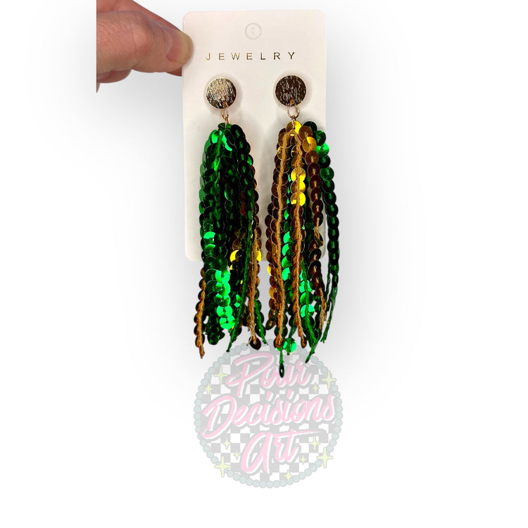 Green & Gold Sequin Dangle Earrings