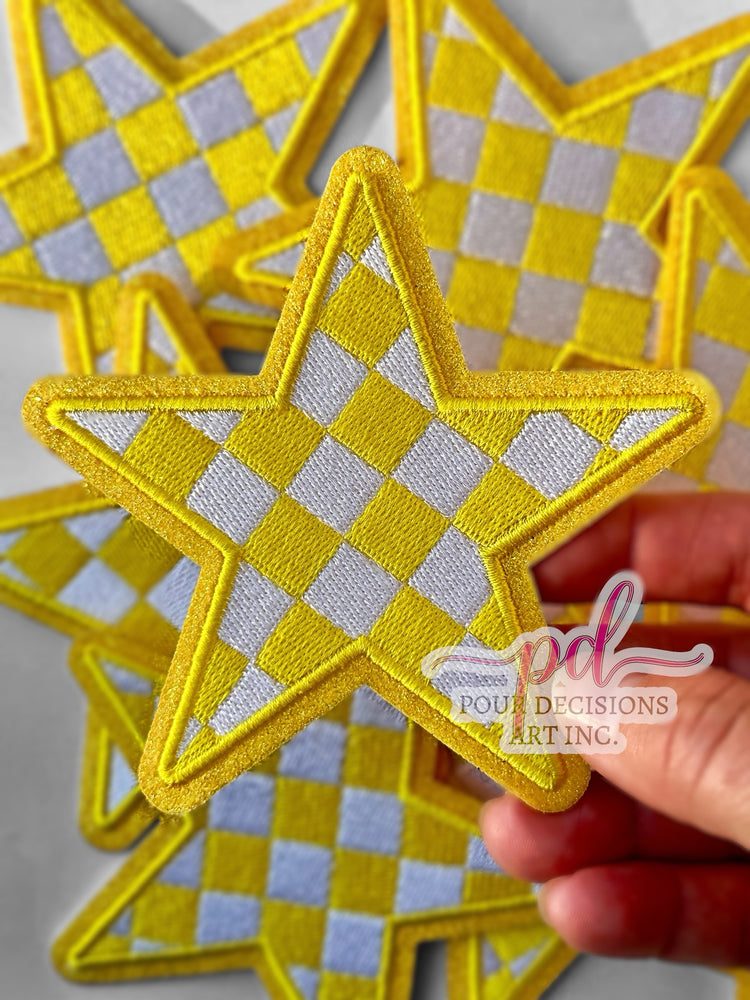 Checkered Glitter Star Patch 4 inch©️