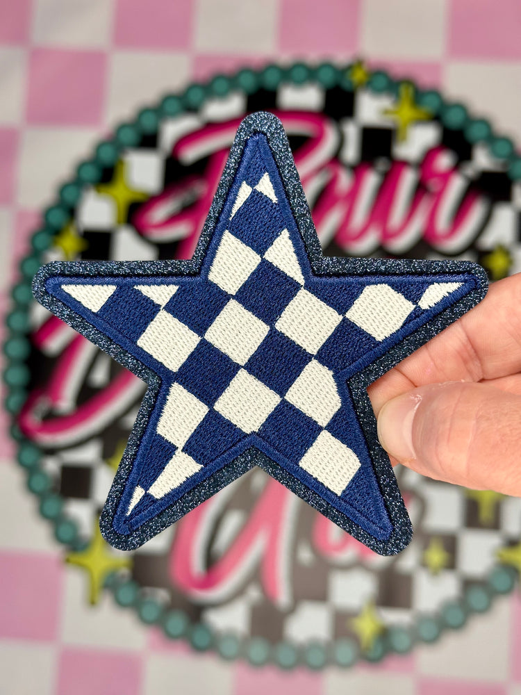 Checkered Glitter Star Patch 4 inch©️