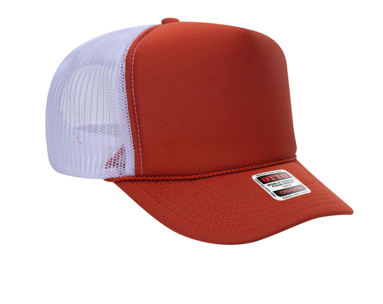 Otto Texas orange & white high crown trucker foam hat