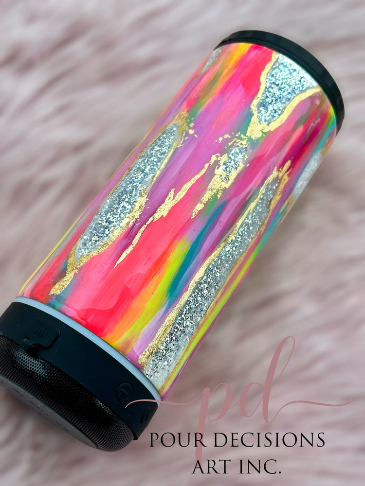 Hand painted & glittered peekaboo 14 oz Speaker tumbler/Koozie