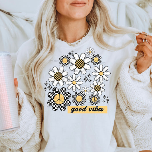 Good vibes checkered Daisy DTF